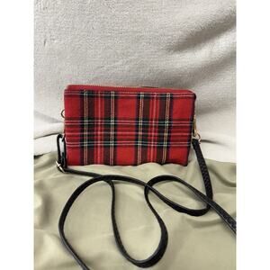EUC Jen & Co Meriam Crossbody Bag Wristlet Red Tartan RBC Heritage Plaid Vegan